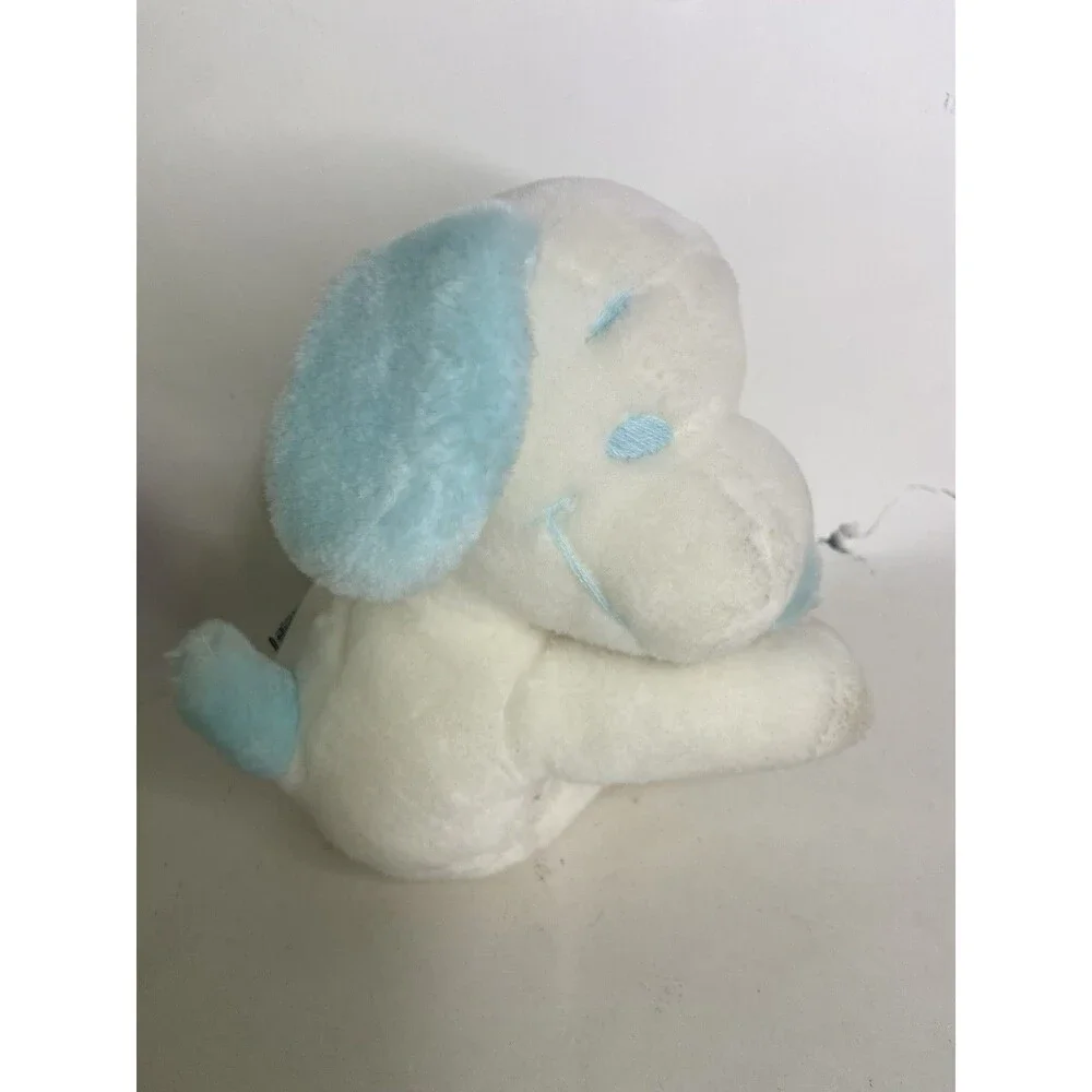 Vintage 1968 Peanuts Snoopy Plush Baby Rattle Ball Blue White Stuffed Animal Toy